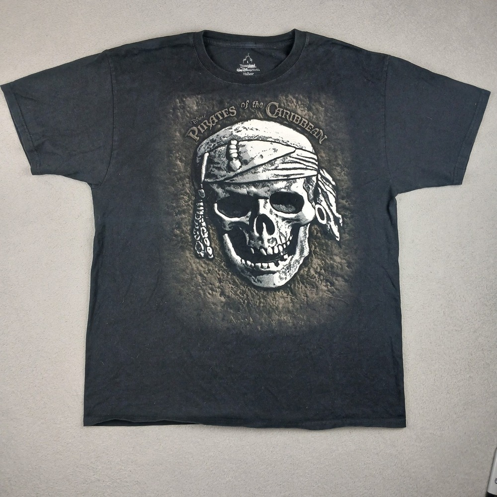 Disney Pirates of the Caribbean T-Shirt Mens Large Black Skull Graphic Ride Tee